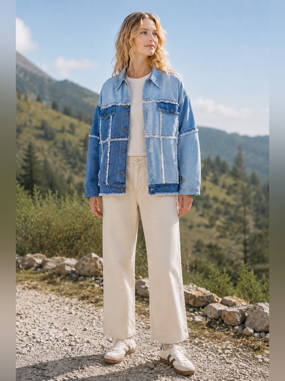 Light Blue Patchwork Denim Jacket